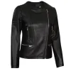 Womens Asymmetrical Collarless Black Padded Moto Leather Jacket Womens Asymmetrical Collarless Black Padded Moto Leather Jacket