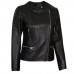Womens Asymmetrical Collarless Black Padded Moto Leather Jacket