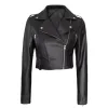 Womens Black Asymmetrical Cropped Leather Jacket