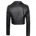 Womens Black Asymmetrical Cropped Leather Jacket