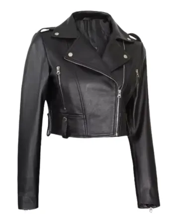 Womens Black Asymmetrical Cropped Leather Jacket Womens Black Asymmetrical Cropped Leather Jacket