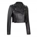 Womens Black Asymmetrical Cropped Leather Jacket
