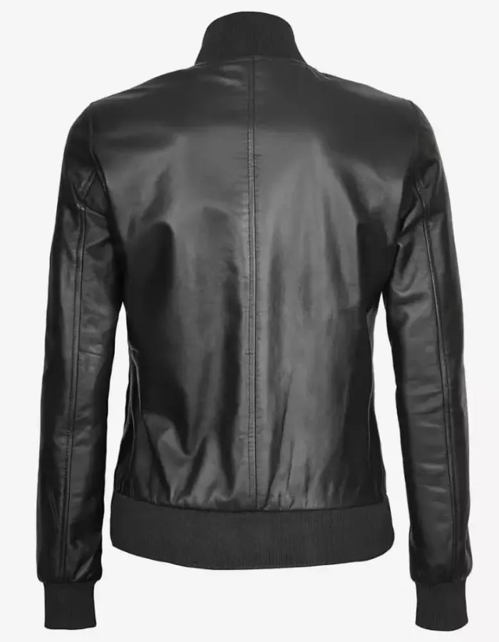 Women's Button Closure Black Bomber Leather Jacket Women's Button Closure Black Bomber Leather Jacket