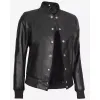 Women's Button Closure Black Bomber Leather Jacket Women's Button Closure Black Bomber Leather Jacket