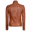 Women's Cognac Brown Cafe Racer Leather Jacket Women's Cognac Brown Cafe Racer Leather Jacket