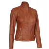 Women's Cognac Brown Cafe Racer Leather Jacket Women's Cognac Brown Cafe Racer Leather Jacket