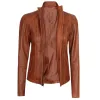 Women's Cognac Brown Cafe Racer Leather Jacket Women's Cognac Brown Cafe Racer Leather Jacket