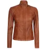 Women's Cognac Brown Cafe Racer Leather Jacket Women's Cognac Brown Cafe Racer Leather Jacket