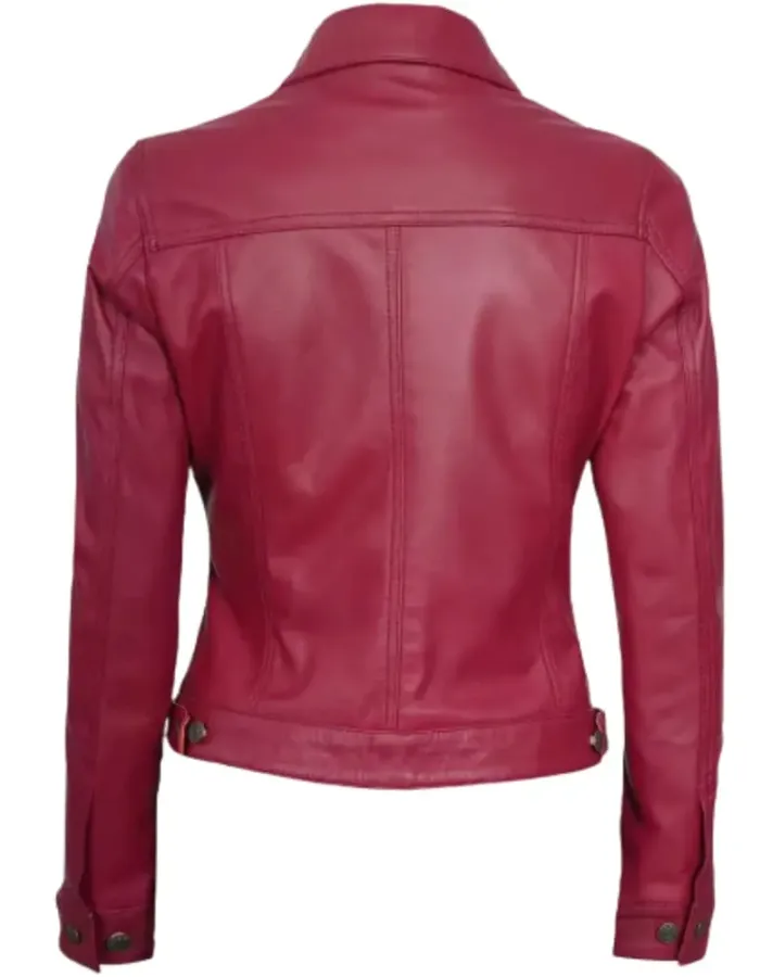 Womens Pink Trucker Leather Jacket
