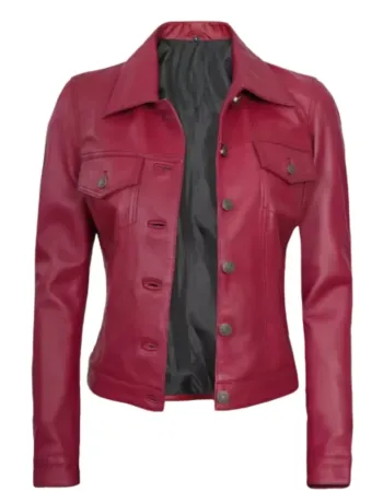 Womens Pink Trucker Leather Jacket