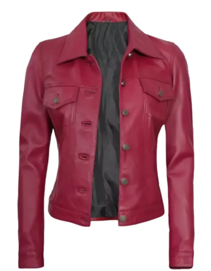 Womens Pink Trucker Leather Jacket