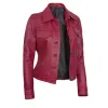 Womens Pink Trucker Leather Jacket