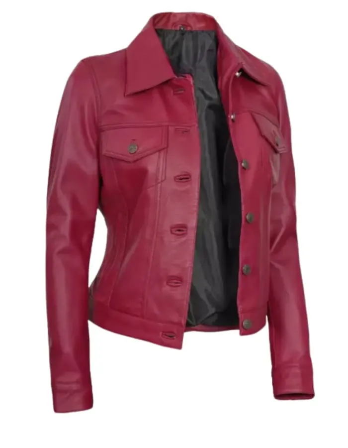 Womens Pink Trucker Leather Jacket