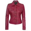 Womens Pink Trucker Leather Jacket