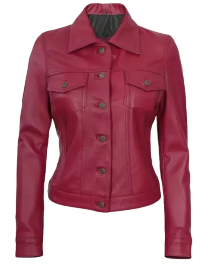 Womens Pink Trucker Leather Jacket