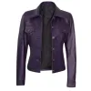 Women's Purple Trucker Leather Jacket