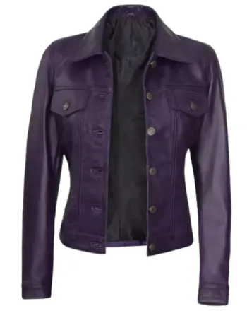 Women's Purple Trucker Leather Jacket