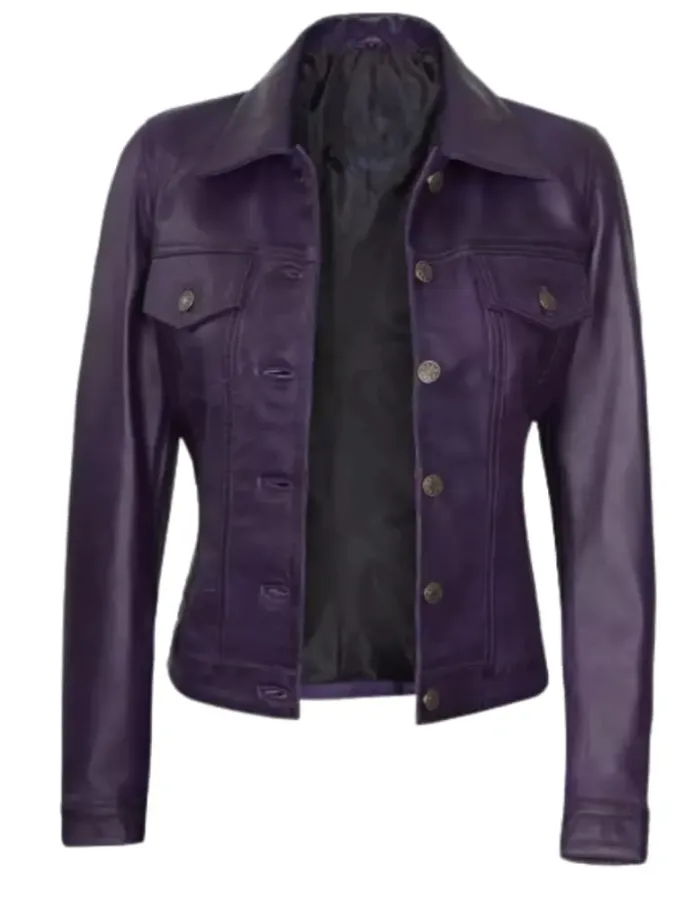 Women's Purple Trucker Leather Jacket