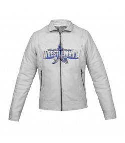 WT WrestleMania 38 Moto White Leather Jacket