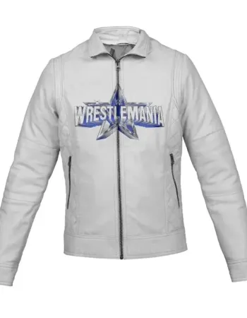 WT WrestleMania 38 Moto White Leather Jacket