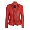 Andria Womens Red Quilted Biker Leather Jacket