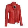 Andria Womens Red Quilted Biker Leather Jacket