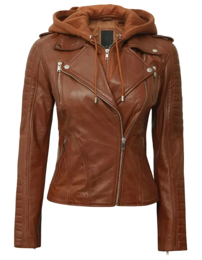 Bagheria Women's Brown Leather Biker Jacket