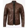 Mens Coffee Brown Padded Cafe Racer Leather Jacket Mens Coffee Brown Padded Cafe Racer Leather Jacket