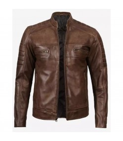 Mens Coffee Brown Padded Cafe Racer Leather Jacket