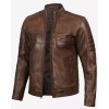 Mens Coffee Brown Padded Cafe Racer Leather Jacket Mens Coffee Brown Padded Cafe Racer Leather Jacket
