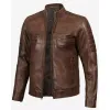 Mens Coffee Brown Padded Cafe Racer Leather Jacket Mens Coffee Brown Padded Cafe Racer Leather Jacket