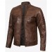 Mens Coffee Brown Padded Cafe Racer Leather Jacket