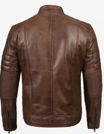 Mens Coffee Brown Padded Cafe Racer Leather Jacket