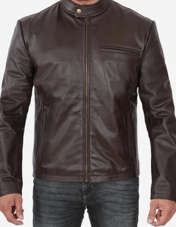 Cafe Racer Mens Dark Brown Cowhide Leather Jacket