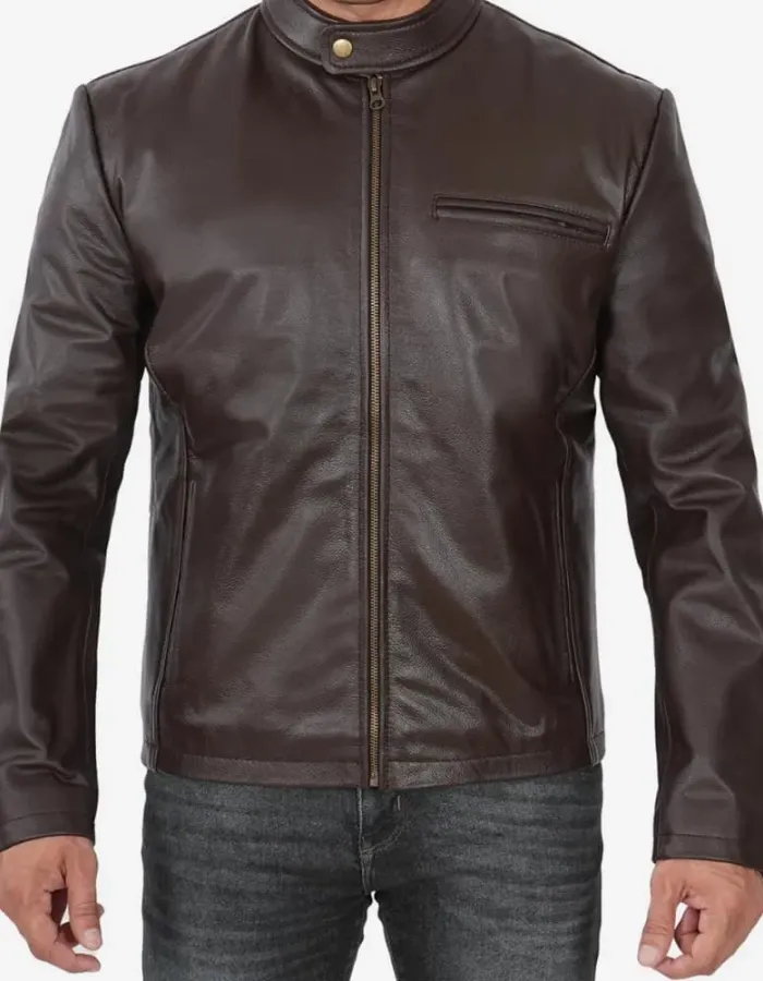 Cafe Racer Mens Dark Brown Cowhide Leather Jacket Cafe Racer Mens Dark Brown Cowhide Leather Jacket
