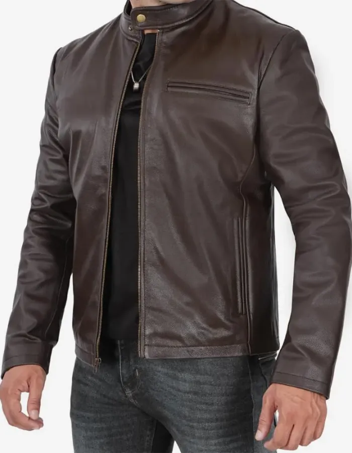 Cafe Racer Mens Dark Brown Cowhide Leather Jacket Cafe Racer Mens Dark Brown Cowhide Leather Jacket