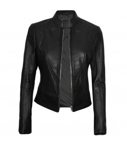 California Womens Top Notch Cafe Racer Black Leather Jacket