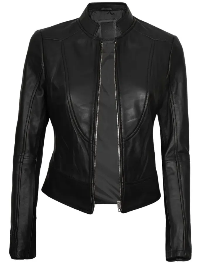 California Womens Top Notch Cafe Racer Black Leather Jacket