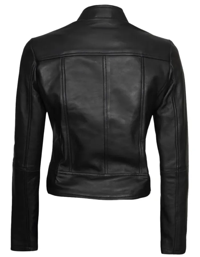 California Womens Top Notch Cafe Racer Black Leather Jacket