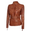 Carolyn Women's Belted Cognac Waxed Leather Jacket