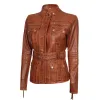 Carolyn Women's Belted Cognac Waxed Leather Jacket