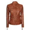 Carolyn Women's Belted Cognac Waxed Leather Jacket