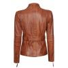 Carolyn Women's Belted Cognac Waxed Leather Jacket