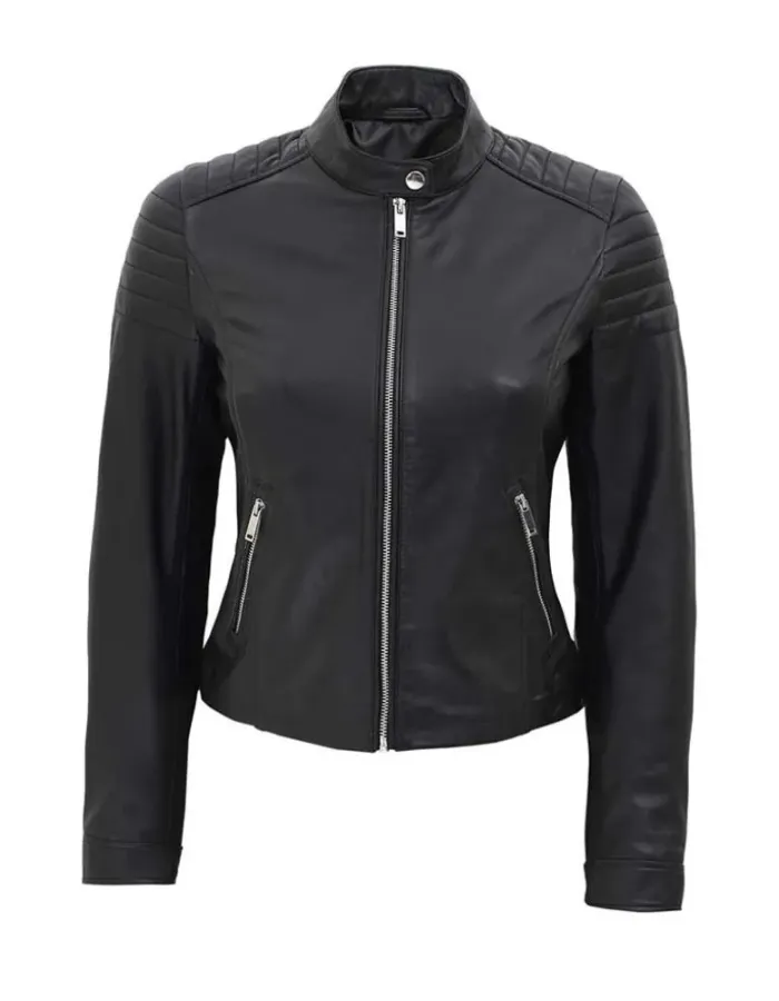 Women's Carrie Slim-fit Black Leather Jacket Women's Carrie Slim-fit Black Leather Jacket