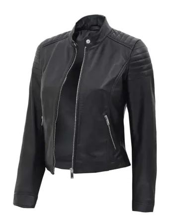 Women's Carrie Slim-fit Black Leather Jacket Women's Carrie Slim-fit Black Leather Jacket