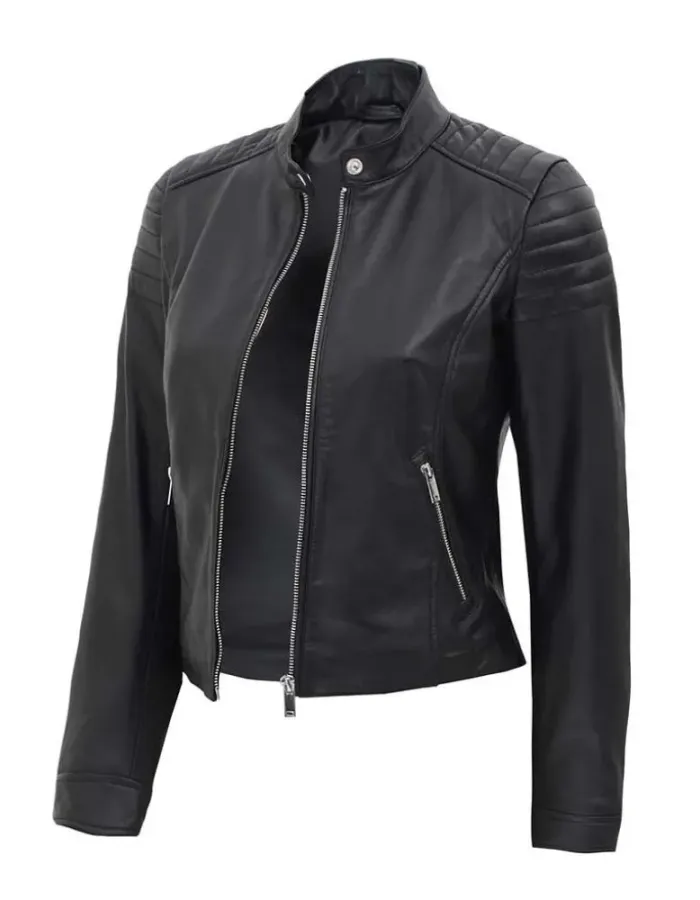 Women's Carrie Slim-fit Black Leather Jacket Women's Carrie Slim-fit Black Leather Jacket