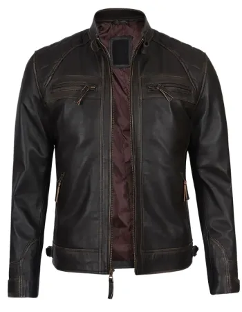 Claude Men's Dark Brown Vintage Leather Jacket