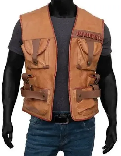 Crocodile Dundee Paul Hogan Brown Leather Vest