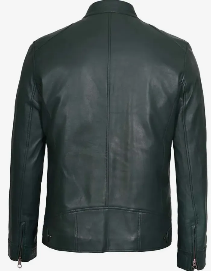 Dodge Mens Dark Green Cafe Racer Leather Jacket