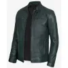 Dodge Mens Dark Green Cafe Racer Leather Jacket